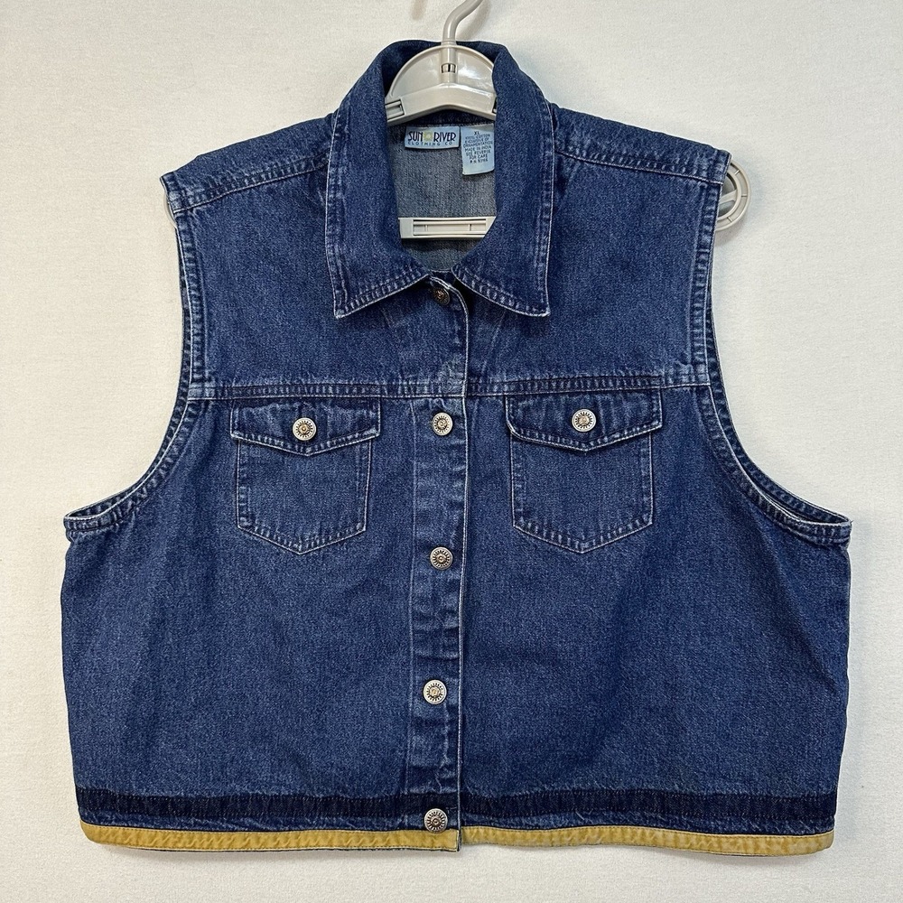 Sun River Denim‎ Vest Women XL Button Up Utility Retro